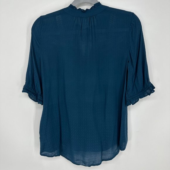 3/$25 Maurices Peasant Blouse Top XS Lace Tassel Ruffle Trim Short Sleeve Teal - Picture 2 of 7